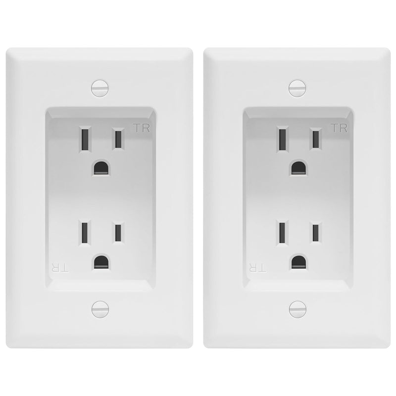 TOPGREENER Recessed Duplex Receptacle Outlet, Tamper-Resistant, Size 1-Gang 4.48" x 2.76", 15A 125V, TG15RD31-2PCS, White, 2 Pack Recessed Outlet 2 Pack