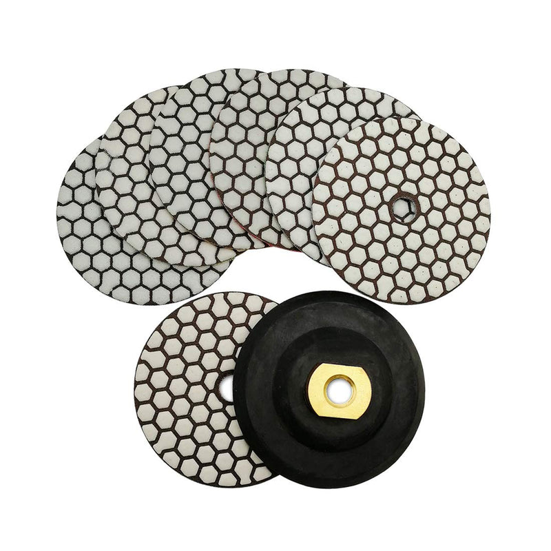 SHDIATOOL Dry Diamond Polishing Pads 4 Inch Set of 7 Pieces Plus a Rubber Backer for Granite Marble Stone Sanding Pads Mixed Grits+R backer