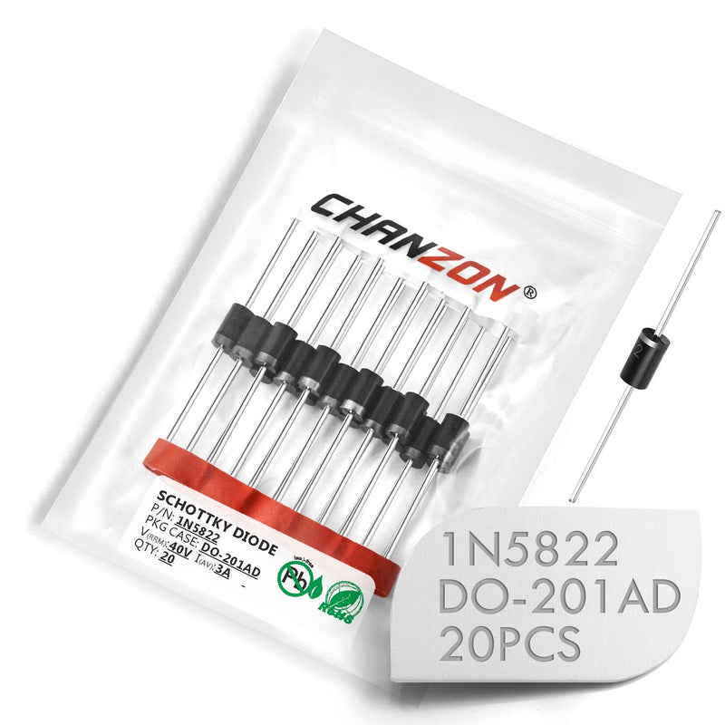 (Pack of 20 Pieces) Chanzon 1N5822 Schottky Barrier Rectifier Diodes 3A 40V DO-201AD (DO-27) Axial 5822 IN5822 3 Amp 40 Volt [15] 1N5822