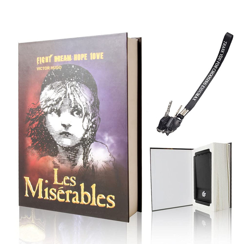 EIOUMAX Booksafe Diversion Secret Real Book Hidden Safe with Key Lock Real Paper Book Locking-Les Miserables Purple