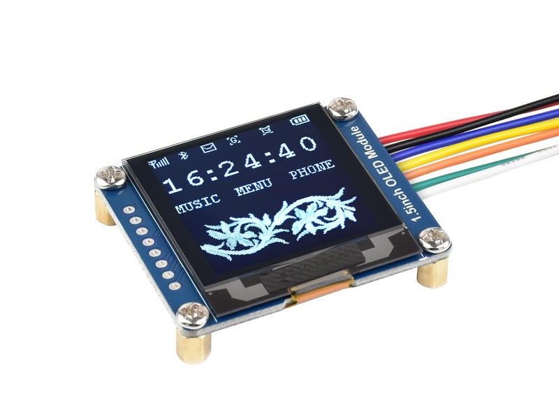 Waveshare 1.5inch OLED Display Module 128x128 Pixels 16-bit Grey Level with Embedded Controller Communicating via SPI or I2C Interface. 1.5inch OLED Module