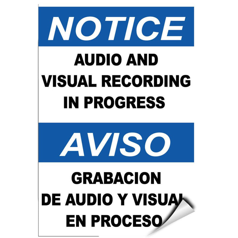 Notice Audio And Visual Recording In Progress LABEL DECAL STICKER Sticks to Any Surface