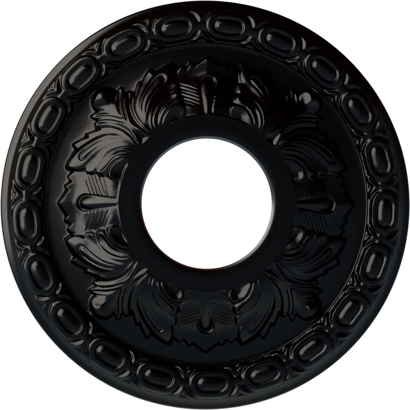 Ekena Millwork CM11LFBLF 11-3/8" x 3-5/8" x 1-1/8" Leaf Ceiling Medallion, Jet Black Jet Black (Flat Finish)