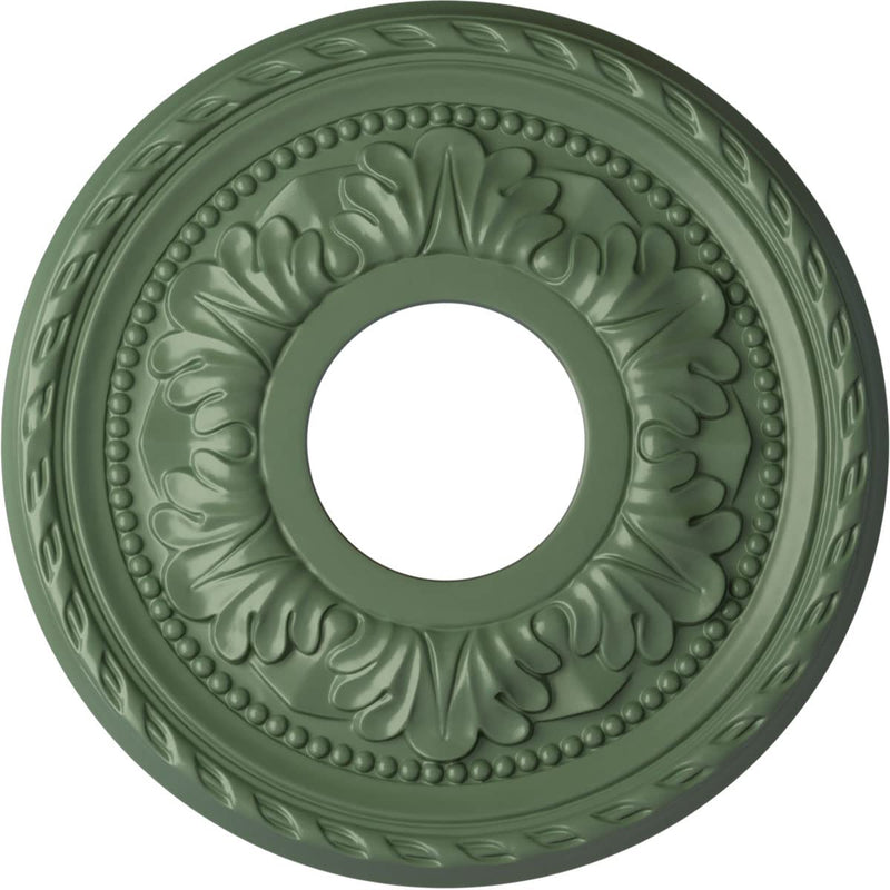 11 3/8"OD x 3 5/8"ID x 7/8"P Palmetto Ceiling Medallion (Fits Canopies up to 4 1/2"), Hand-Painted Athenian Green Athenian Green (Flat Finish)
