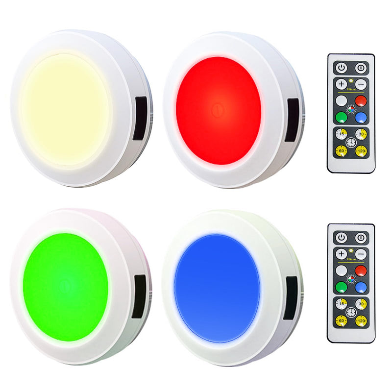 HONWELL Push Light Colored Puck Lights Remote Controlled Battery Operated RGB Fairy Lights Wireless Touch Lights Tap Light Dimmable Closet Cabinet Lights, Stick Voice Level Lights Classroom