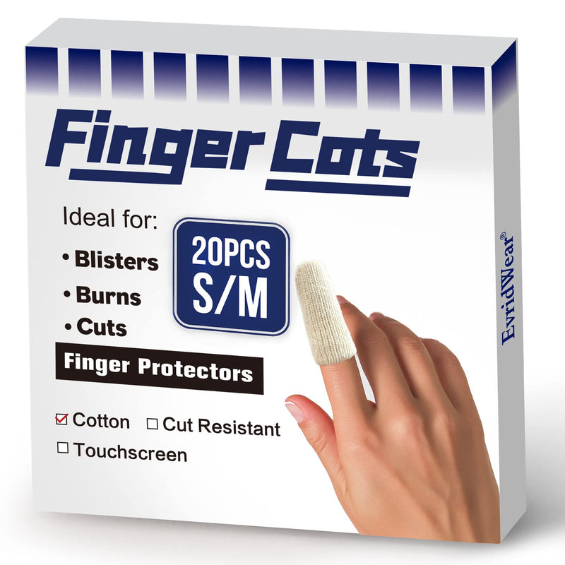 Evridwear 20PCS Premium Cotton Comfort Cushion Finger Toe Thumb Cot Sleeves Protect Fingertips Hand Eczema Skin Cracking Calluses Wicks Moisture Jewelry Clean Smudges (Short Length) 20 Count (Pack of 1)