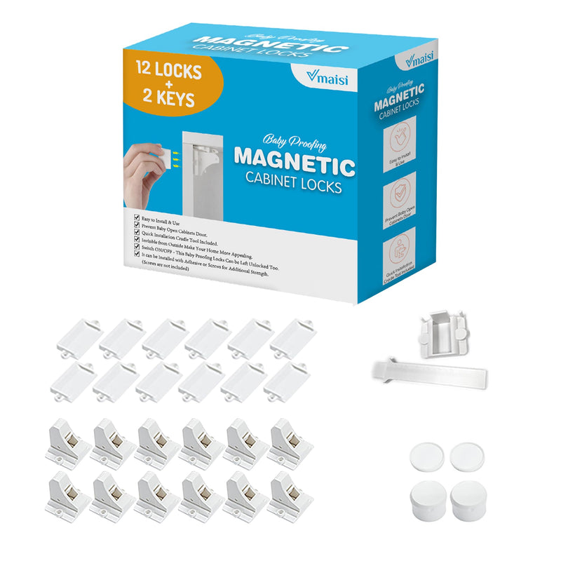 Vmaisi Adhesive Magnetic Cabinet Locks (12 Locks and 2 Keys) Standard 12.0