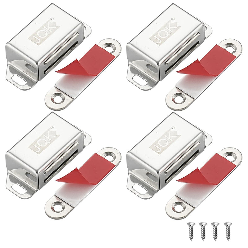 JQK Magnetic Cabinet Door Catch, Stainless Steel Closet Catches with Strong Magnetic, 1.2mm Thickness Furniture Latch 30 lbs (Pack of 4), CC101-P4 Silver