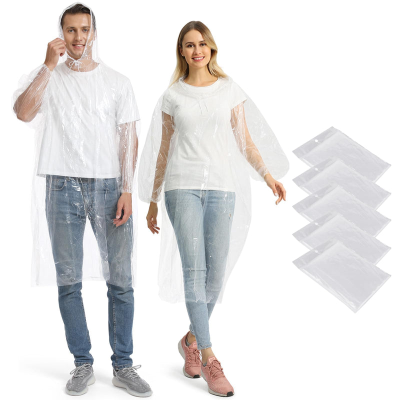 Opret 5/10/20 Pack Rain Ponchos, Disposable Emergency Ponchos Bulk Unisex Waterproof Raincoat for Adults with Drawstring Hood 5 Pcs