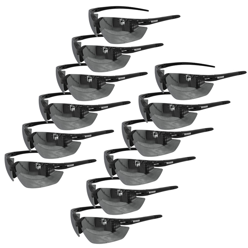 JORESTECH Safety Eyewear, ANSI Z87+ Impact Resistant Polycarbonated Eye Protection Safety Glasses, pack of 12 Black Mirror