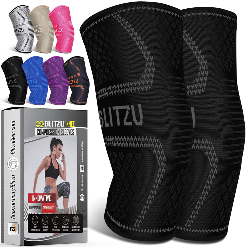 Knee Brace for Women & Men, 2 Pack Compression Knee Brace, Knee Support Sleeve for Pain Relief, Running, Workout, Sports, Knee Braces for ACL, Meniscus Tear, Arthritis and Injury Recovery Black L Large (1 Pair)