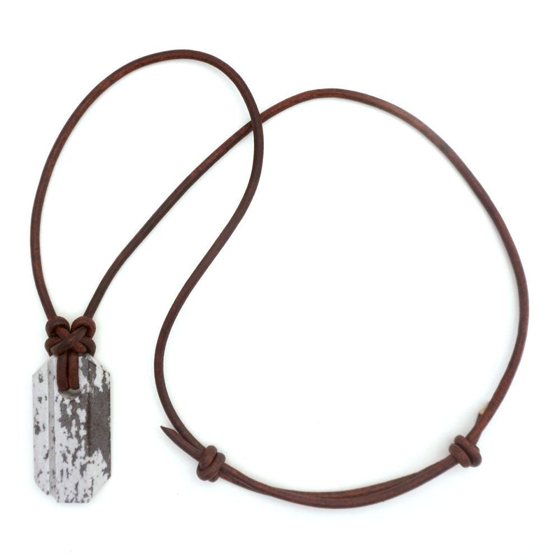 Wazoo Viking Whetstone Pendant | Knife Sharpener Necklace | Arkansas Novaculite on Leather Cord | Norse Inspired Knotwork Rare