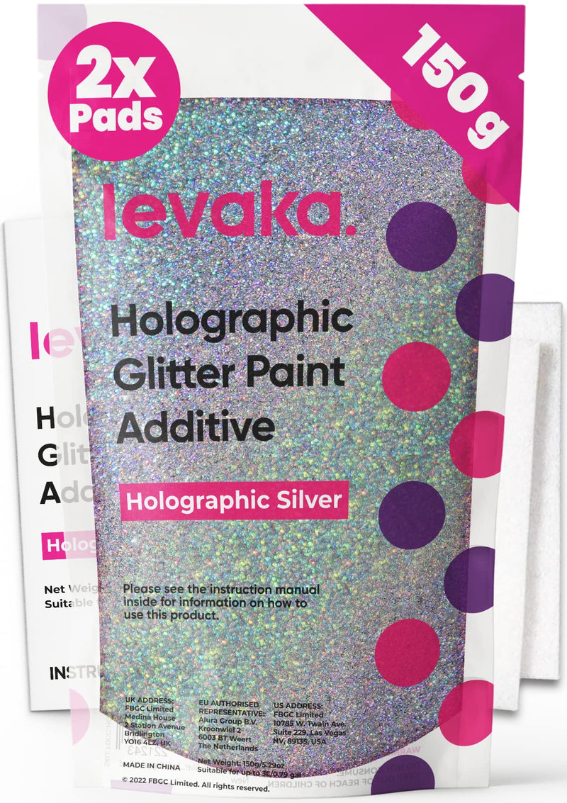 Glitter for Paint [5.3oz] – Holographic Silver with 2 x Buffing Pads – Glitter for Painting Walls for Luminous Paint Finish on Interior or Exterior Walls, Ceilings, and Wood - Glitter Paint Additive 150.0 Grams