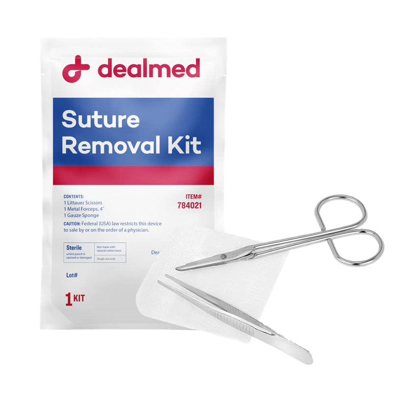 Dealmed Sterile Suture Removal Kit, Includes Suture Removal Scissors, Forceps, and Gauze Sponge, Suture Removal Tool Single-Use Kit, Ideal for Hospitals and Clinics 1