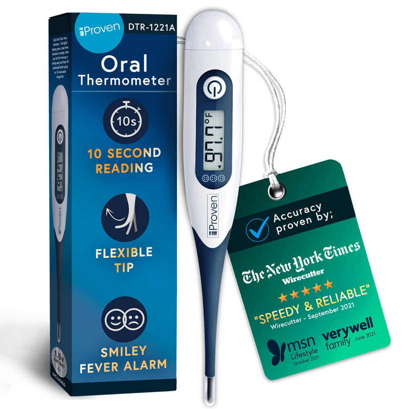 iProven Oral Thermometer, Measures in 10 seconds with flexible tip and fever alarm, Digital Medical Thermometer for adults, kids and toddlers - DTR-1221A 1