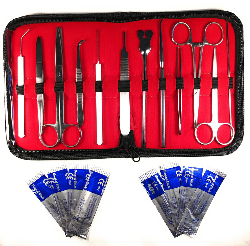 20 Pcs - Advanced Stainless Steel Biology Lab/Anatomy/Medical Student Dissection Kit Set - Scalper Knife Handle, Blades, Forceps, Scissors and Tweezers - 12 Instruments, 8 Blades