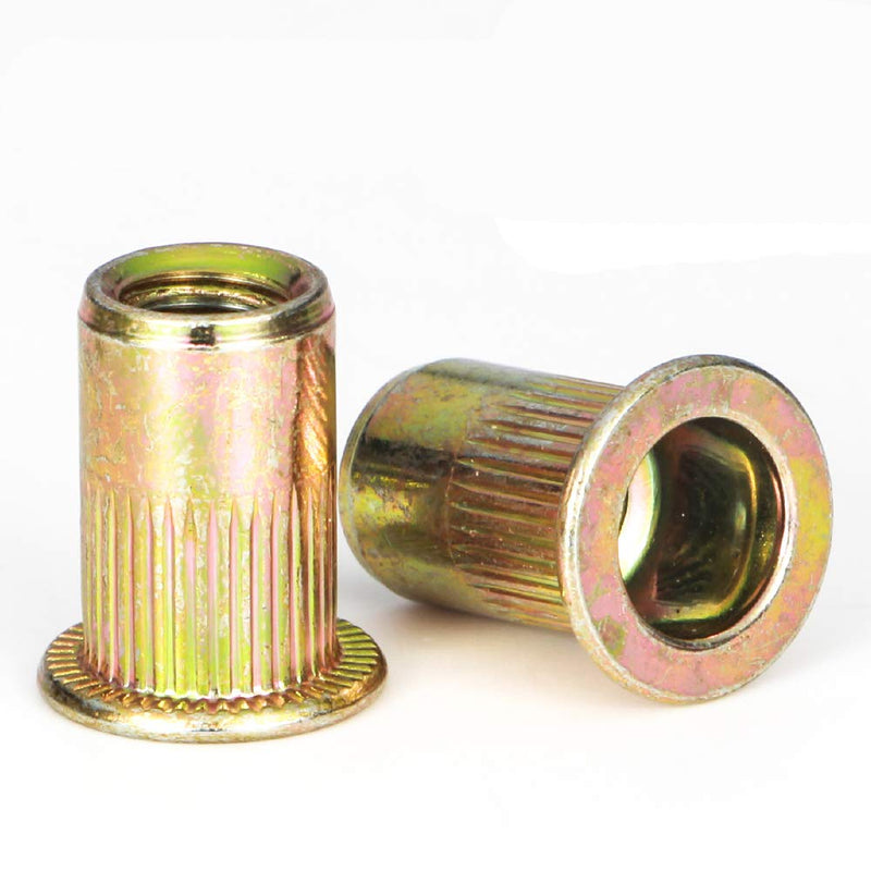 Rivet Nut, LOKMAN 100 Pieces 1/4-20UNC Carbon Steel Flat Head Rivnut Threaded Insert Nut,Knurled Body (1/4''-20) 1/4''-20
