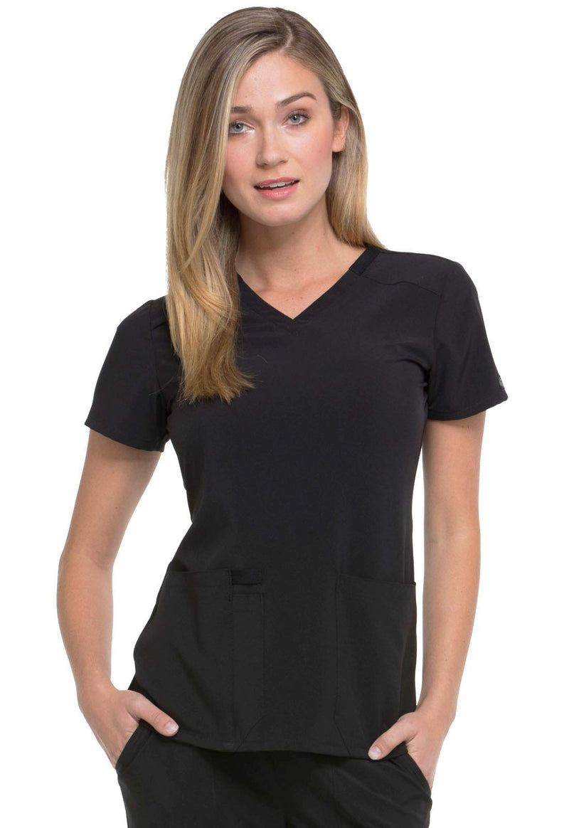 Dickies EDS Essentials Scrubs, V-Neck Womens Tops with Four-Way Stretch and Moisture Wicking DK615 Medium Black