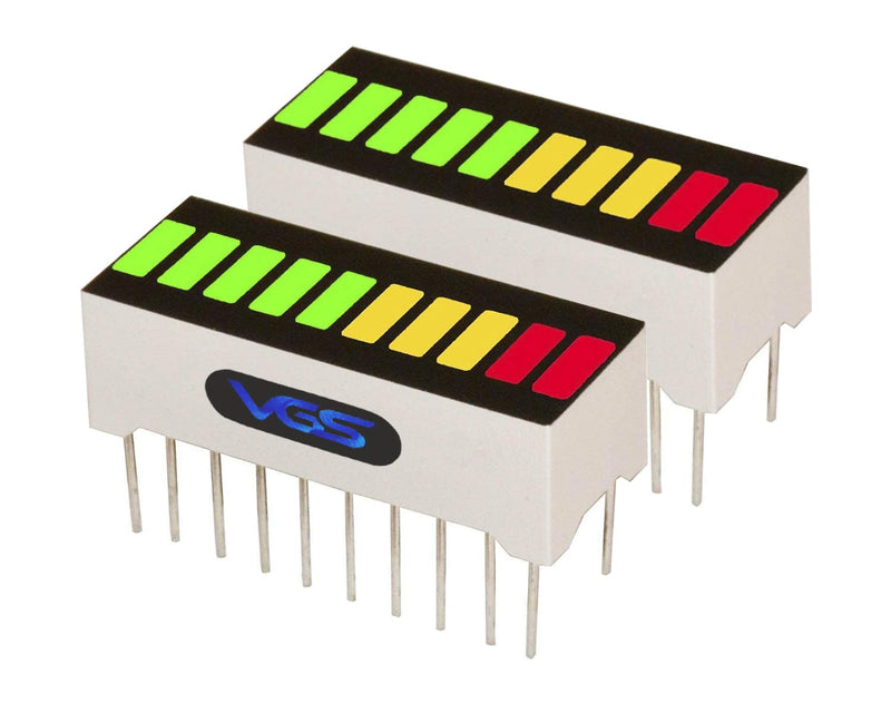 New 2pcs. 10 Segment LED Bar Graph Display 3 Colors(2xSuper Red+3xYellow+5xSuper Green) Single led bar Graph(DIY or Arduino) ARGY