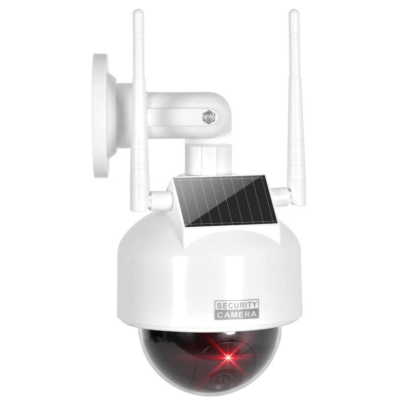 BNT Solar Dummy Fake Camera Security Outdoor, Solar Powered Simulated Surveillance Cameras with 1 Flashing Red LED Light/CCTV Sticker, Fake Dome Camera for Home.(Battery not Included) white 1pack