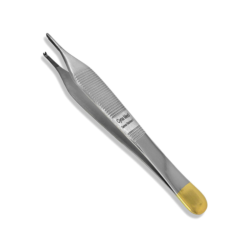 Cynamed T/C Adson Plastic Surgery Forceps 4.75" Straight Fine Point with Tungsten Carbide Inserts Surgical Veterinary Instruments with Gold Handle (1X2 Teeth, Adson Tissue Forceps, TC) 1x2 Teeth