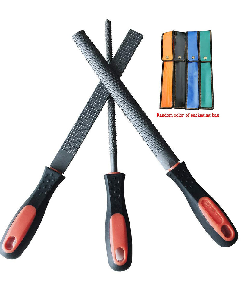 8" Wood Rasp File Set with Rubber Grip - Includes Hand Cut Round, Half-Round, and Flat Rasp File Kit - Curved and Flat Tools(3 Pcs) The Color of Packing Bag is Random 8 inch Wood rasp