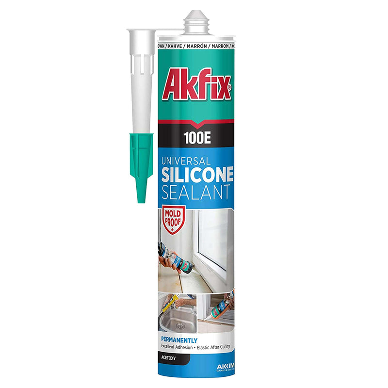 Akfix 100E RTV White Silicone Caulk (1x10.1 fl.oz.) - 100% Waterproof Silicone Sealant for Kitchen and Bathroom, Shower, Toilet, Sink, Window and Door, No Yellowing | White, 1 Pack