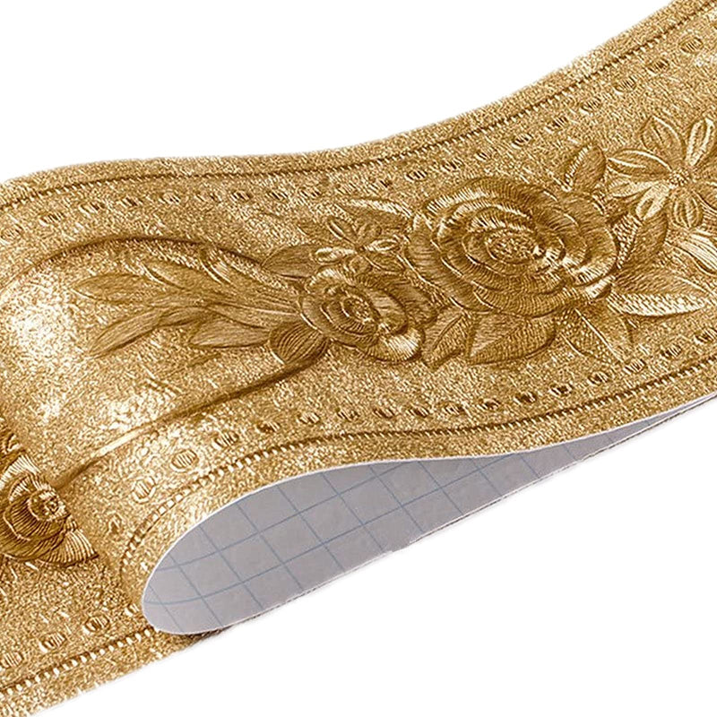 Moyishi 5 Meters Royal Peony 3D Peel and Stick Waterproof Wall Border Easy to Apply (Gold) Gold