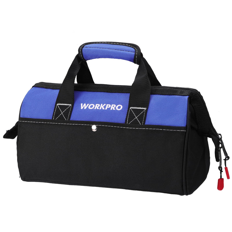 WORKPRO 13-inch Tool Bag, Wide Mouth Tool Tote Bag with Inside Pockets for Tool Storage Blue