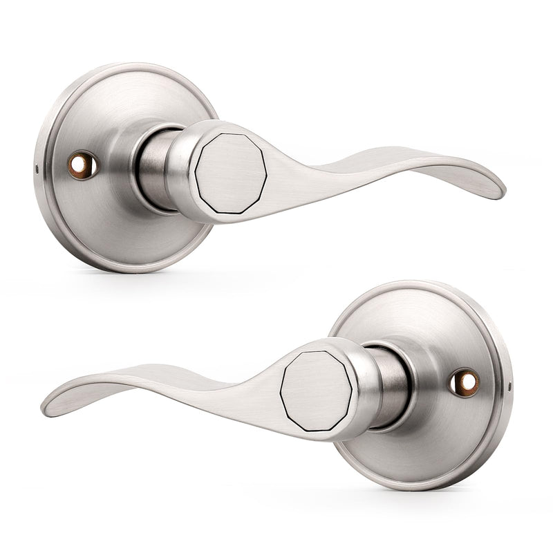 Probrico Pack of Two Dummy Door Lever for Left Hand and Right Hand Brushed Nickel Interior Door Handle Wave Style Non-Turning Door Knob Stainless Steel Satin Nickel
