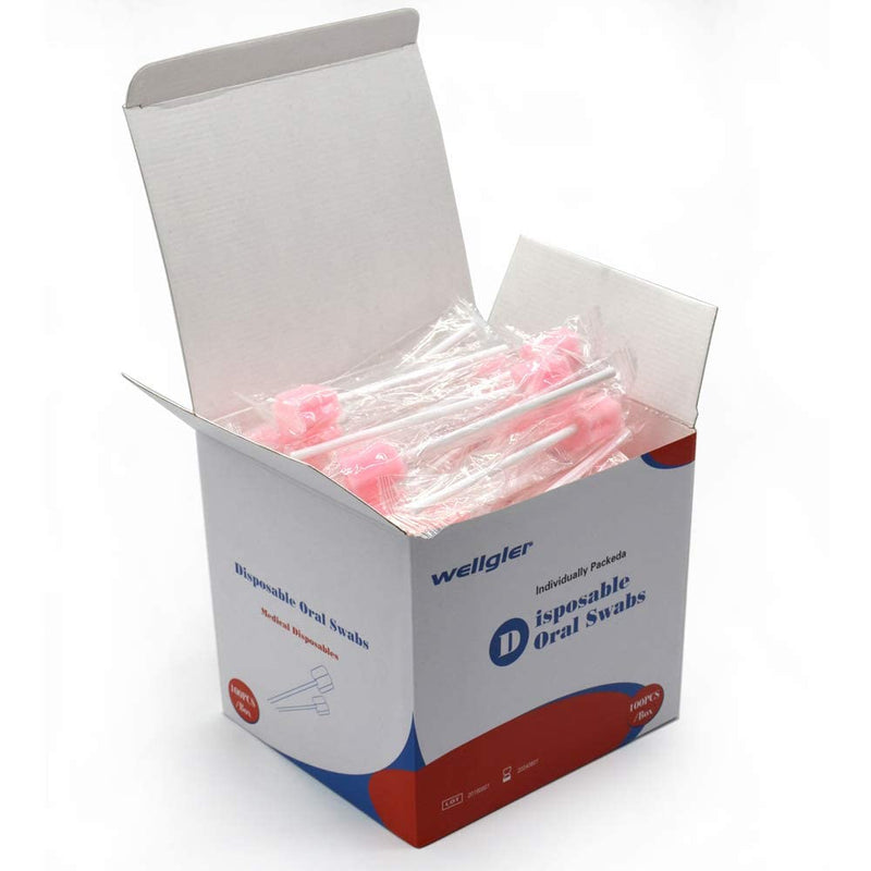 Wellgler's Oral Care Swabs Disposable- Pink 100 Counts Plum shape pink 100