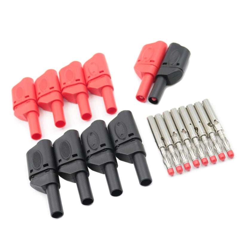 10Pcs Safety Fully Insulated Multimeter Test Leads 4mm Banana Plugs Male Stackable Connectors with Banana Jack Adapters 10Pcs Red+Black