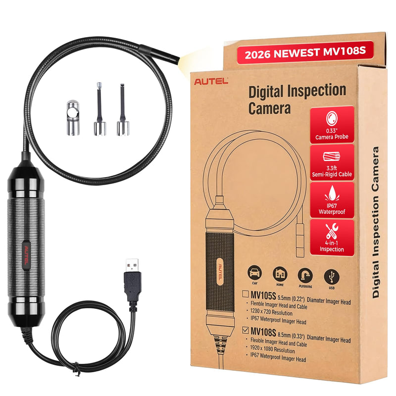 Autel MV108S 1080P HD Inspection Camera, 8.5mm Probe Wide-Angle Borescope, IP67 Waterproof USB Endoscope Snake Camera with LED Lights & 3.3ft Cable, Upgrade of MV108 MV105, for Autel Scanner & PC