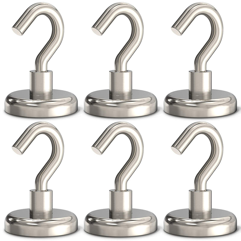 Magnetic Hooks Heavy Duty, 110 lbs Strong Magnet Hooks for Hanging, Magnet with Hook for Cruise, Refrigerator, Pack of 6 6 Pack-110 lb Silver