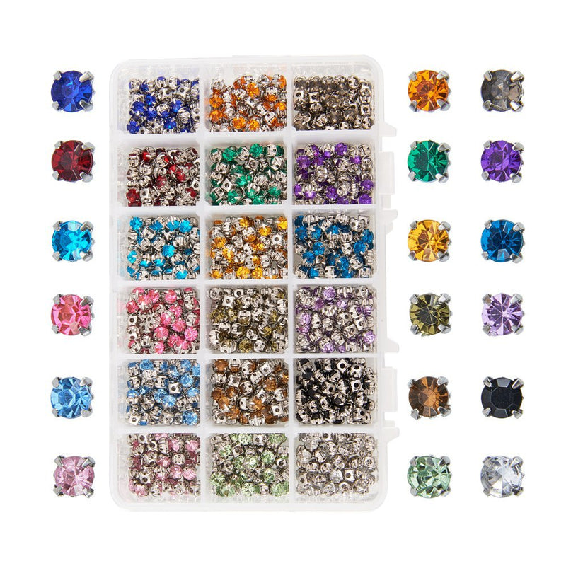 PH PandaHall 900pcs Sew on Acrylic Rhinestone Faceted Montee Five-Hole Beads with Brass Base 5x5x4mm for Jewelry Making Mixed Color Length 5mm 18 Colors-900 Pcs