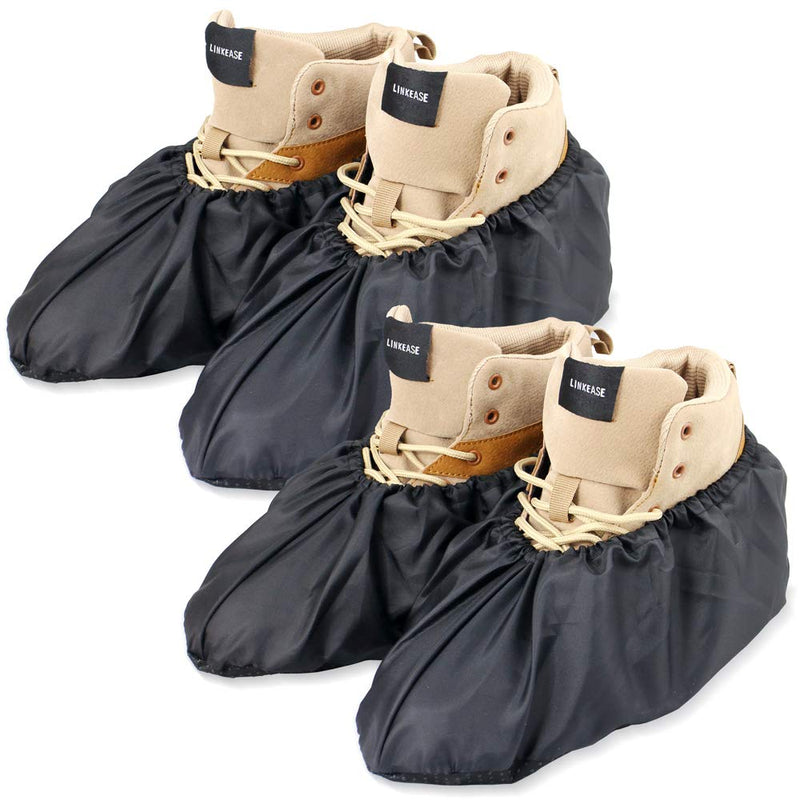 Reusable Boot & Shoe Covers Water Resistant Non Skid and Washable for Real Estate Contractors to Keep Floors Carpets Footwear and Rooms Clean - 2 Pairs (Large, Black) Large