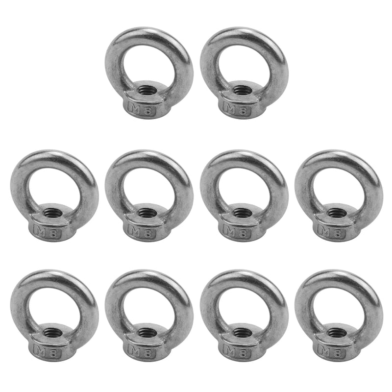 Antrader 10pcs 304 Stainless Steel Ring Shape M8 Lifting Eye Threaded Nut Silver