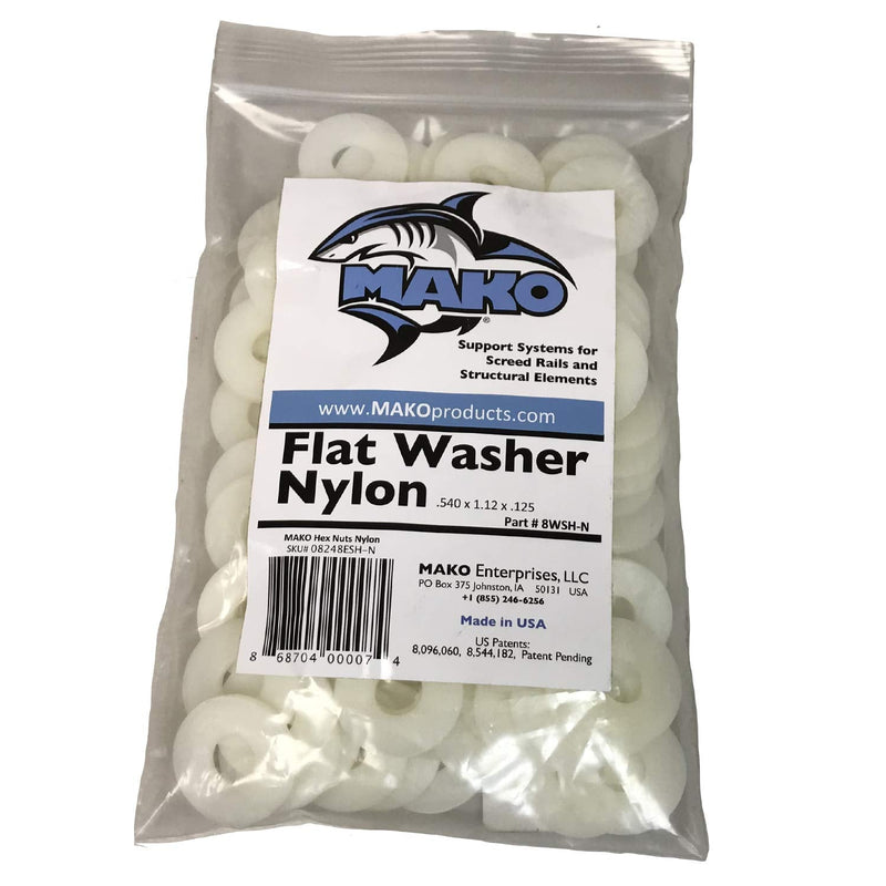 MAKO Nylon Flat Washers, 1/2" x 1-1/4" x 1/8", Made in USA, 100 Pack | Elevation fine-tuning for FinStand, FinCap and JAWS Screed Chairs, Non-conductive & Non-Corrosive, ACI 302 Compatible