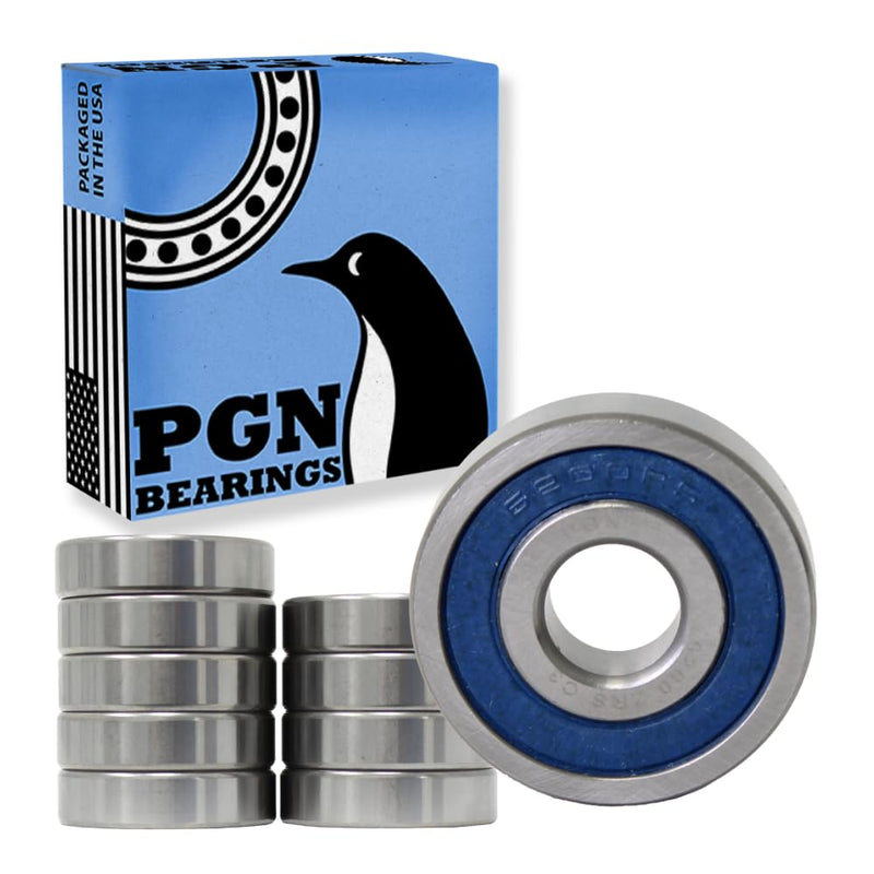 PGN (10 Pack) 6200-2RS Bearing - Lubricated Chrome Steel Sealed Ball Bearing - 10x30x9mm Bearings with Rubber Seal & High RPM Support 10
