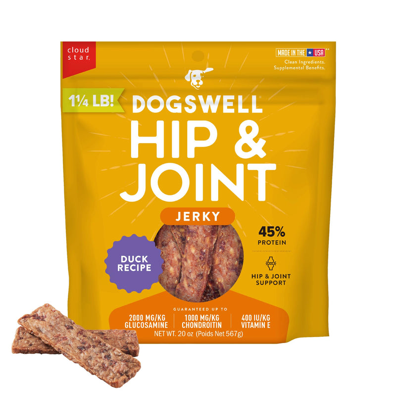 Dogswell Hip & Joint Jerky Dog Treats, Duck, 20 oz. Pouch 1.25 Pound (Pack of 1)