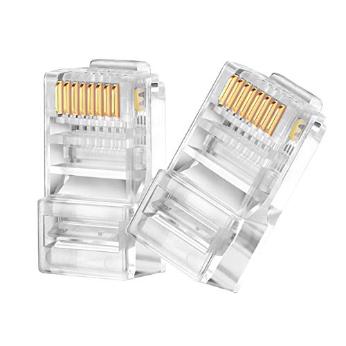 RJ45 CAT6 Pass Through Connectors 100 Pack - Easy and Fast Termination - Gold Plated 3 Prong 8P8C Modular Ethernet UTP Network Cable Plug End for Cat6 Cat5e