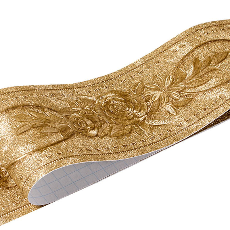 REDODECO 3D Flower Pattern Molding Peel Stick Wall Border for Home Decor Bathroom Kitchen,4 inch by 16.4 feet(Gold) Gold