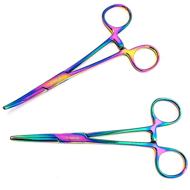 SURGICAL ONLINE Rainbow Hemostat Set - 5" Straight & Curved Mosquito Forceps - Stainless Steel, Locking Clamps for Medical, Fishing, Crafts & Hobby