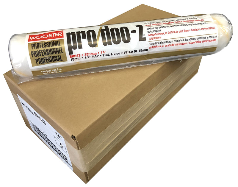 Wooster Brush RR643 14 inch Pro/Doo-Z 1/2 inch Nap Roller Cover - Pack of 6