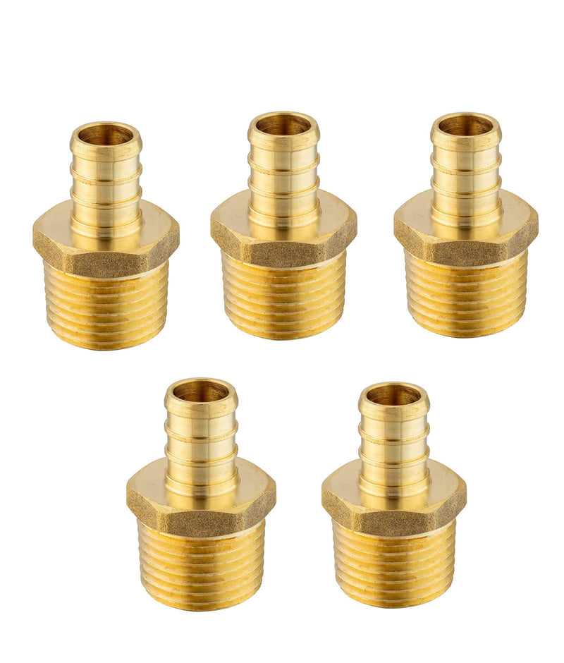 (Pack of 5) EFIELD Pex 1/2 Inch x 1/2 Inch NPT Male Adapter Brass Crimp Fittings (1/2" x 1/2") P5 1/2 x 1/2