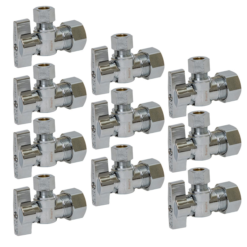 [10-Pack] PROCURU Heavy Duty Angle Stop Valve 1/2" Nominal (5/8" OD) Compression x 3/8" OD, 1/4-Turn Operation (PCAS12-10P) 10