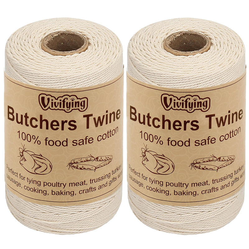 Vivifying Butchers Twine, 2pcs x 656 Feet Food Safe Cotton Bakers Twine String for Tying Meat, Making Sausage, Trussing Turkey, Roasting, Cooking and Packing(Beige) 2PCS×656Feet/1MM