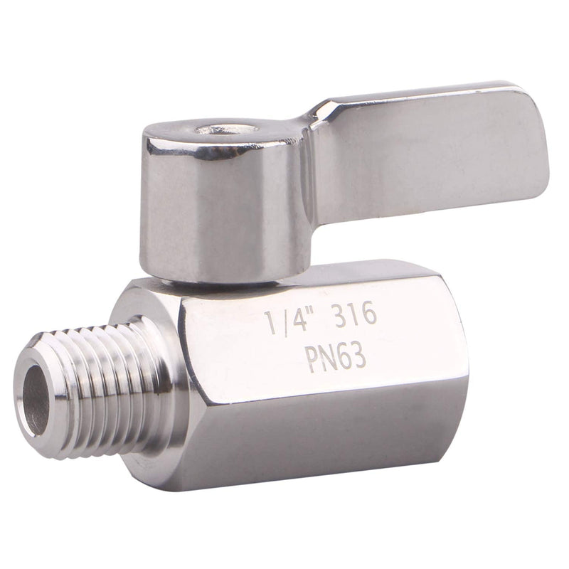 DERNORD 1/4 inch Stainless Mini Ball Valve NPT Female x Male Thread SUS316 Pack of 1