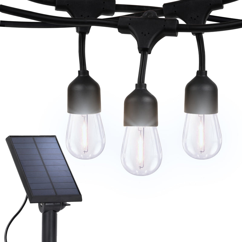 Brightech Ambience Pro Solar Powered Outdoor Patio String Lights - Commercial Grade 27 Ft Waterproof with 12 Edison Bulbs , Shatterproof LED - 2W , Soft White 2W - 3000K (Soft White) 27Ft