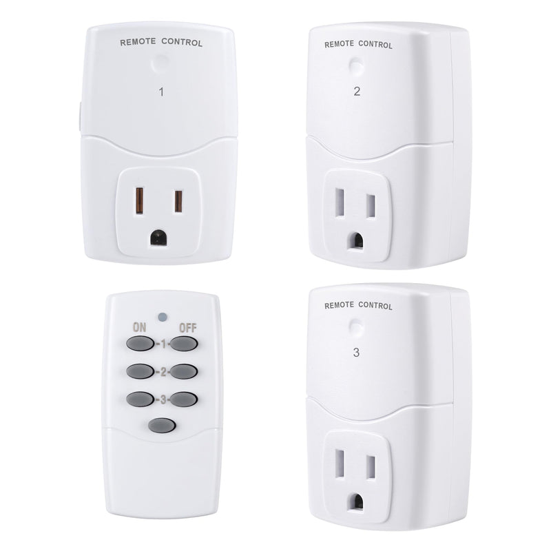 BN-LINK Mini Wireless Remote Control Outlet Switch Power Plug In for Household Appliances, Wireless Remote Light Switch, LED Light Bulbs, White (1 Remote + 3 Outlet) 1250W/10A 1 Remote + 3 Outlets